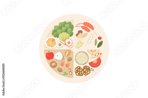 A colorful plate featuring a variety of healthy foods and balanced nutrition