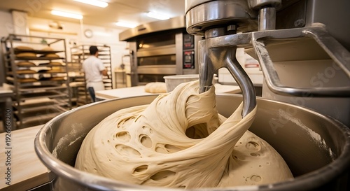 Dough Mixing in a Commercial Bakery - A Close-Up View.