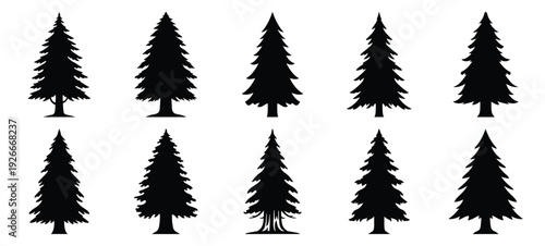 silhouette nature redwood tree drawing icons and set of graphics nature elements