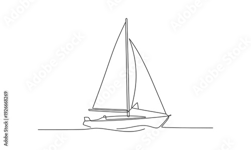 Sailboat continuous one line drawing minimalist. Continuous one line drawing of Sailing boat minimalist vector. Editable outline