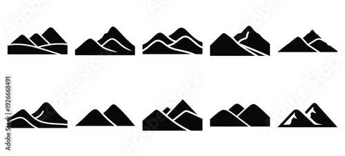 silhouette nature rolling hills drawing icons and set of graphics nature elements