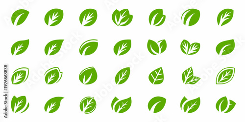 Collection of vibrant green leaf shapes arranged in a grid pattern