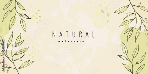 Watercolor botanical illustration with the word natural displayed prominently