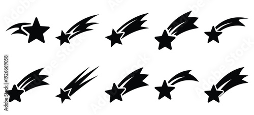 silhouette nature shooting star drawing icons and set of graphics nature elements