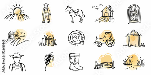 Farm life illustrations a collection of rustic hand drawn elements