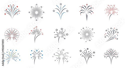 Diverse firework icons collection for celebrations and events