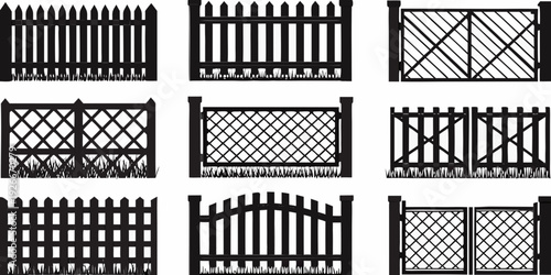 Collection of black and white gate and fence panel designs