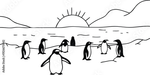 Set of 7 penguin icons vector