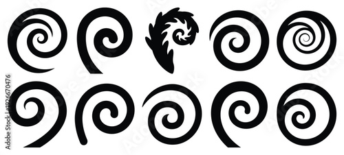 silhouette nature vine curl drawing icons and set of graphics nature elements