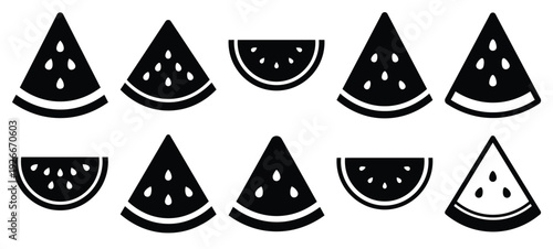 silhouette nature watermelon slice drawing icons and set of graphics nature elements