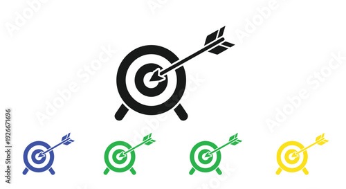 A black target with an arrow shown in multiple color variations silhouette