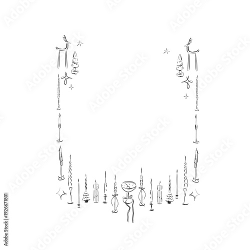 Hand drawn vector abstract outline,graphic,line vintage celebration ornament party frame in drawing elegant style.Elegant decoration vintage outline design isolated.Birthday,Christmas,Party frame.