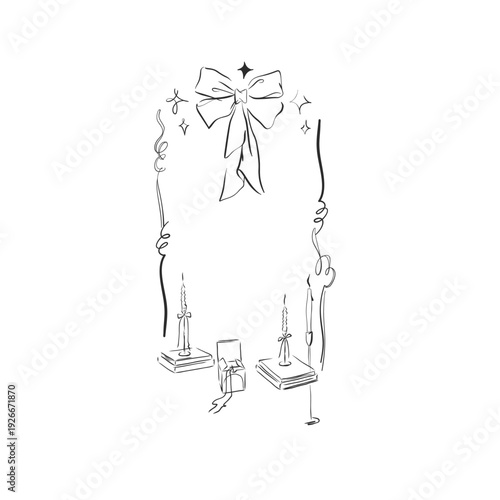 Hand drawn vector abstract outline,graphic,line vintage celebration ornament party frame in drawing elegant style.Elegant decoration vintage outline design isolated.Birthday,Christmas,Valentine frame.