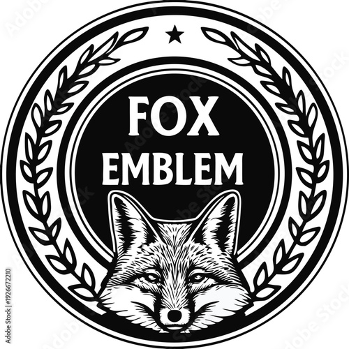 Black and white fox emblem vector logo
