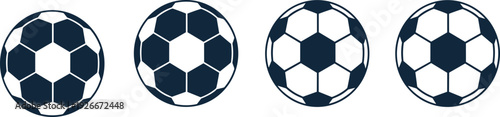  Soccer ball icon set, classic football ball collection in different panel styles, sports equipment vector illustration isolated for game design