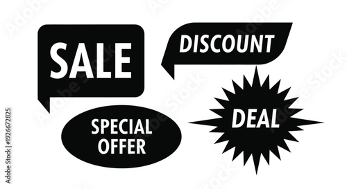 Black sale banners with discount and special offer text silhouette