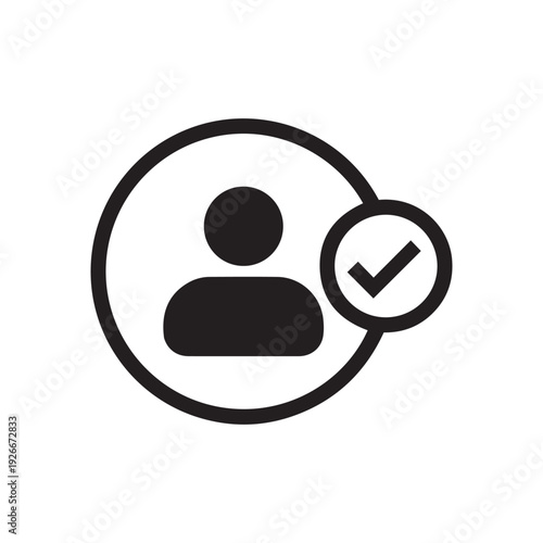 Add new user icon in black colors. Profile avatar with checkmark symbol.
