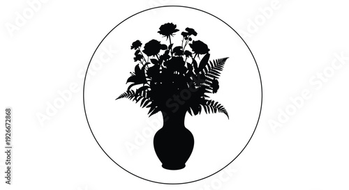 Floral arrangement in a vase presented as a striking silhouette