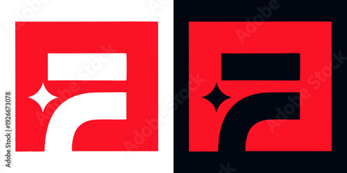 Stylish letter F logos with a starburst effect in red and black, perfect for modern branding and advertising