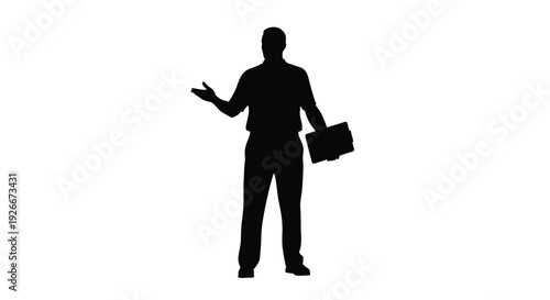 A man presenting with a briefcase a stark black silhouette