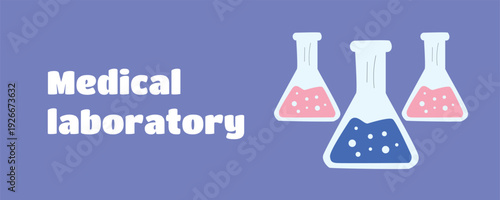 Medical Laboratory Science Banner with Colorful Laboratory Flasks, Modern Healthcare Research Concept