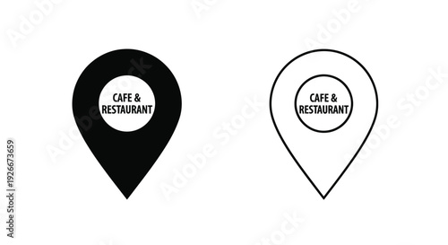 Two cafe and restaurant location markers one dark one light silhouette