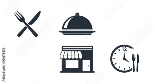 Black icons representing dining a restaurant and time silhouette