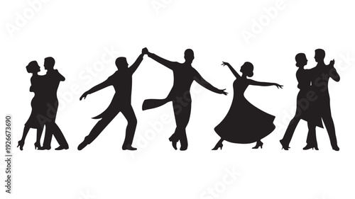 Ballroom dance silhouette icon set