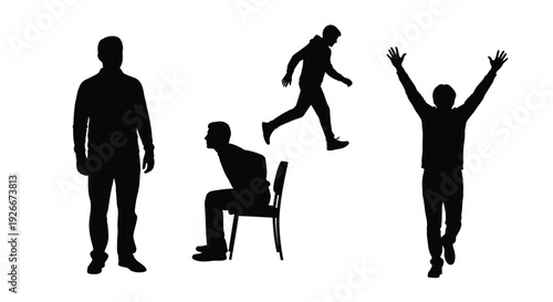 Four distinct human figures depicted in a stark black silhouette