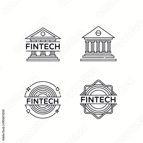 Fintech Logos with Bank and Technology Symbols.
