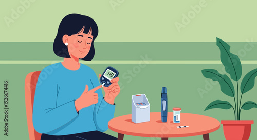 woman checking blood sugar level with glucometer, diabetes concept