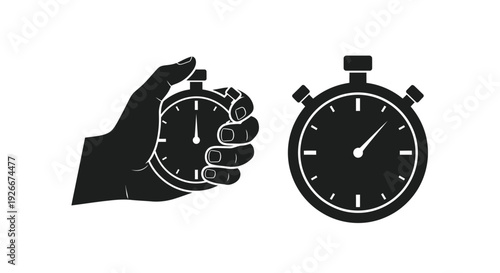 A hand holding a stopwatch with a separate timer black silhouette