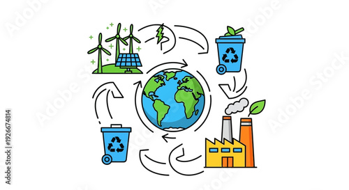 sustainable energy sources and recycling concept illustration