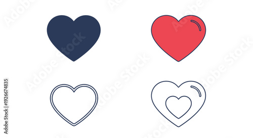 Four heart icons in varying styles a simple graphic silhouette