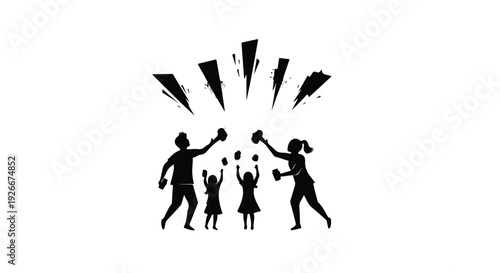 A vibrant portrait of a joyful family celebrating Holi Festival with colorful powder splash in a lively and dynamic composition