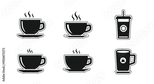 Black and white coffee cup designs with steam a simple silhouette