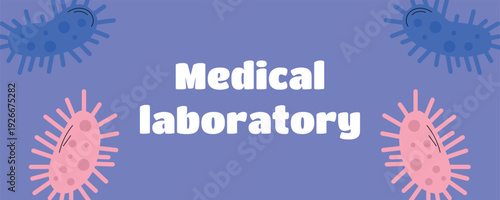 Medical Laboratory Science Banner with Viruses, Bacteria and Human Microbiome Concept Vector Illustration
