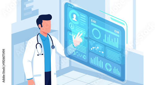 doctor using digital interface, medical technology, healthcare innovation
