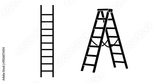 Two ladders one straight and one angled in black silhouette