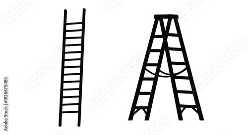 Two ladders depicted in a stark minimalist black silhouette