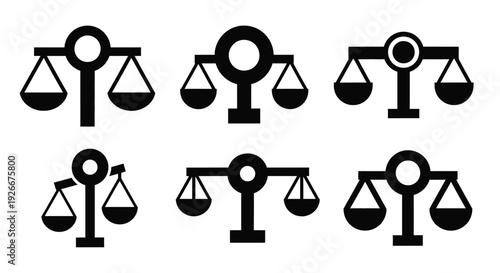 Scales of justice icons in a row black graphic silhouette