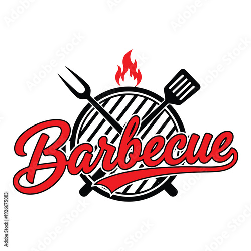 Barbecue grill with utensils and flame graphic design element for cooking and food icon