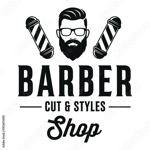 Barber shop logo with man face and straight razor  barber cut and styles icon