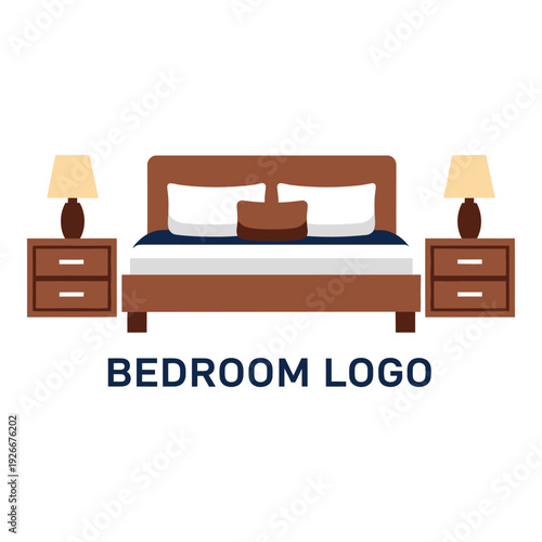 Bedroom furniture set with bed and nightstands  modern home decor icon