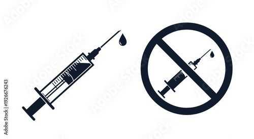 Syringe and prohibition sign a stark visual statement silhouette