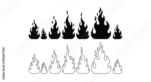 Stylized flames in varying shapes and sizes black silhouette