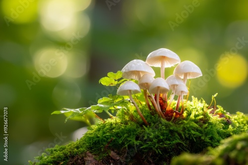 Wallpaper Mural Whimsical Autumn Scene with Mushroom Cluster Emerging from Lush Green Forest Moss Torontodigital.ca