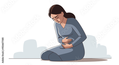 Woman with stomach ache, abdominal pain, health problem