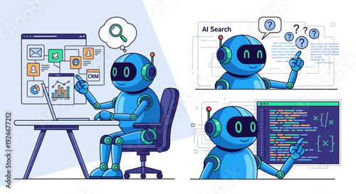 ai robot using computer, ai search, artificial intelligence, technology