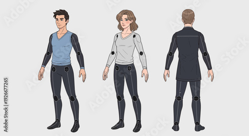 motion capture suit actors, 3d model, full body, digital, technology